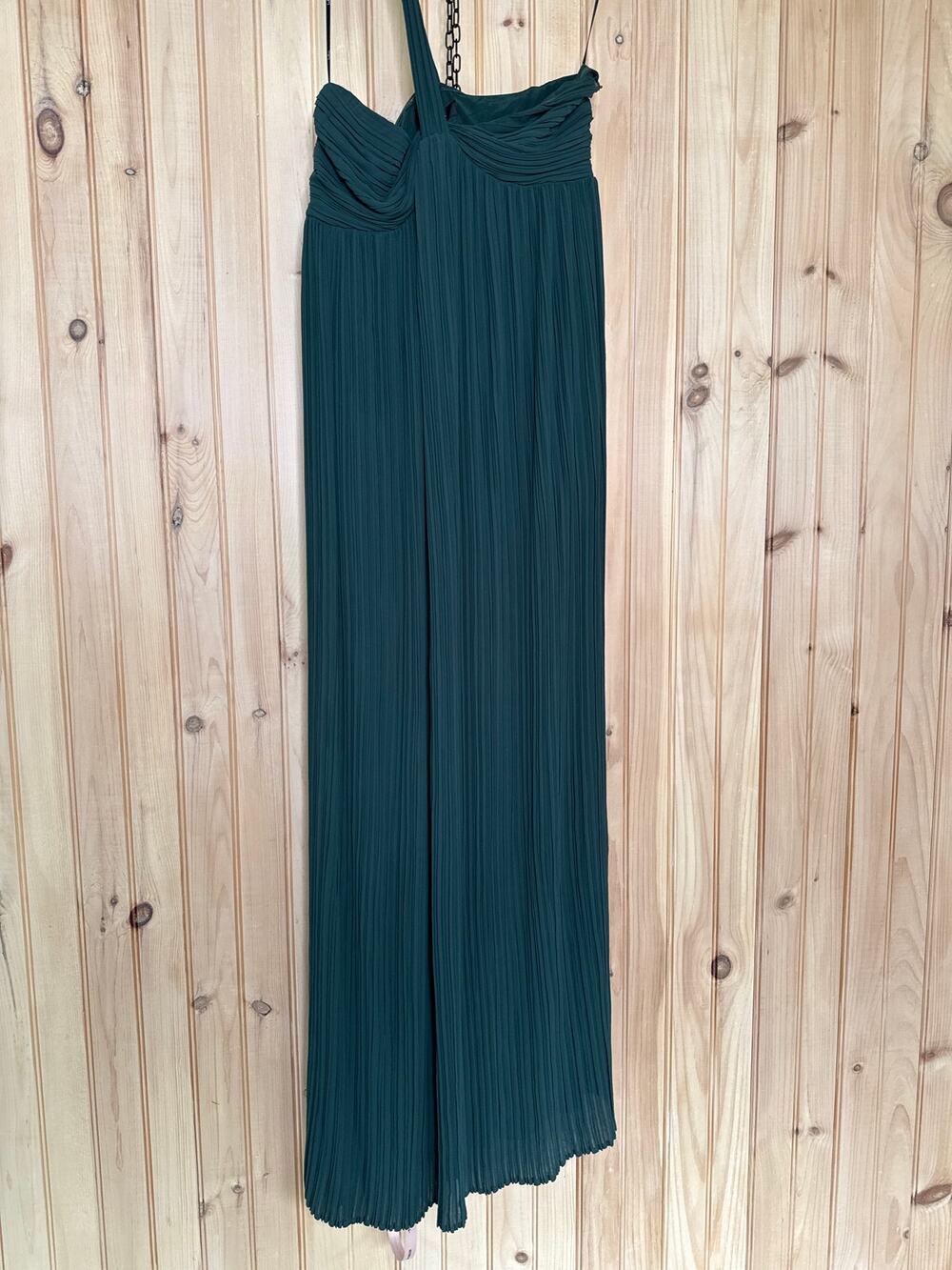 NWT Lulus Cayton Emerald Pleated One-Shoulder Maxi Dress Holiday Christmas Sz M